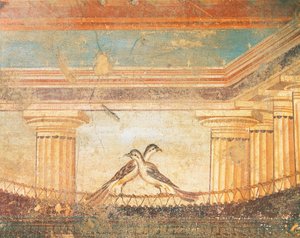 Hera Sannita Fresko mit Vögeln, Haus des Labyrinths, Pompeji, Kampanien, römische Zivilisation