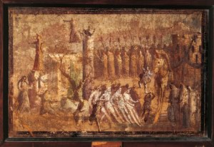 Italien, Kampanien, Pompeji, Das Trojanische Pferd, Fresko von Roman Roman