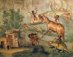 Nilotische Landschaft mit Pygmäen, aus dem Haus des Arztes, Pompeji von Roman Roman