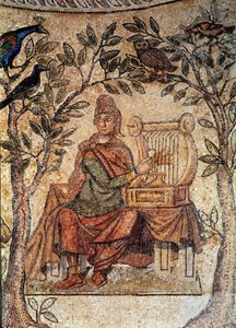 Römische Kunst: Orpheus bezaubert Vögel. Mosaik aus Blanzy-les-Fisms