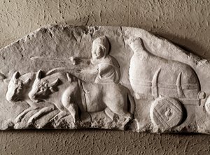 Römische Kunst: geschnitzter Ochsenkarren, Römisches Antiquitätenmuseum, Rom von Roman Roman