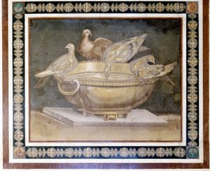 Römisches Mosaik, das 4 Tauben darstellt. von Roman Roman
