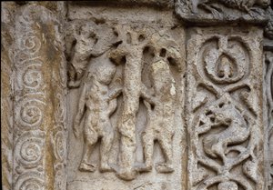 Adam und Eva. Detail der Fassade der Basilika, frühes 12. Jahrhundert (Relief) von Romanesque