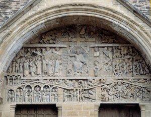 Ansicht des Tympanons des Jüngsten Gerichts, Christus zwischen Paradies und Hölle (Skulptur)