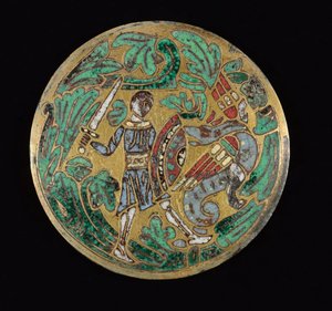 Krieger, der gegen einen Drachen kämpft, ca. 1170-1180