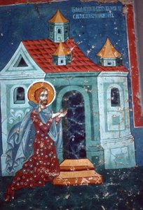 St. Niketas betet vor einer Kirche