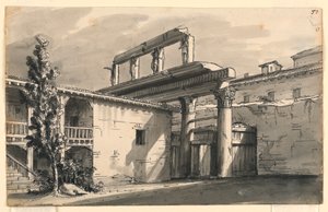 Bühnenbild, Hof unter Ruinen von Romolo Achille Liverani
