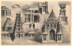 Bühnenbild, Details indischer Tempel von Romolo Achille Liverani