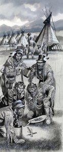 Gruppe von Bergmenschen im Wilden Westen