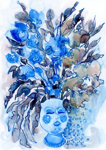 Verspielter blauer Blumenkopf von Rosana Laiz Blursbyai