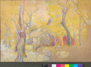 Scheune in den Bäumen, um 1900-06