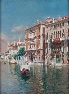 Eine Gondel vor dem Palazzo Cavalli-Franchetti und Palazzi Barboro, Venedig von Rubens Santoro