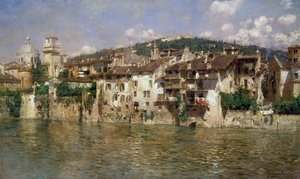 Adige in Verona, von Rubens Santoro (1859-1942), Öl auf Leinwand von Rubens Santoro