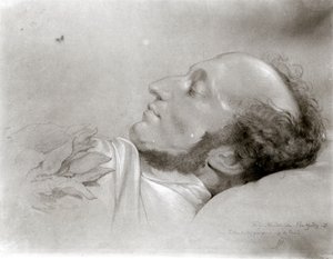 Felix Mendelssohn (1809-47) auf seinem Sterbebett, ca. 1847 von Rudolf Julius Benno Huebner