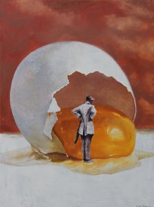 Surrealer Mann mit Riesenei