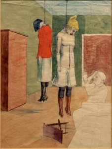 Der Künstler mit zwei erhängten Frauen