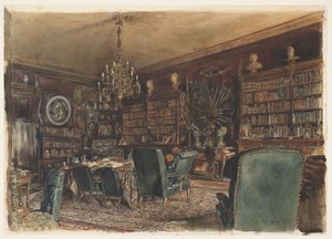 Die Bibliothek in der Wohnung von Graf Lanckoronski in Wien, Riemergasse 8 von Rudolf von Alt