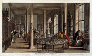 Innenansicht eines Wedgwood-Porzellangeschäfts in London, Lithographie von R. Ackermann von Rudolph Ackermann