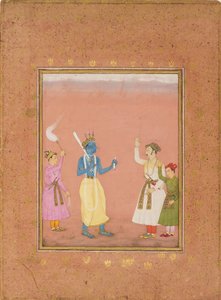 Ein Held wird von Prinzen begrüßt, illustriert die musikalische Mode Kanada Ragini, ca. 1680