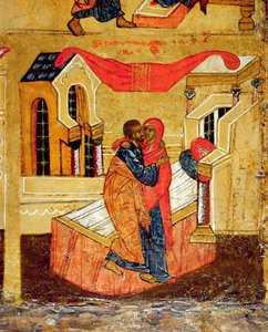 Ikone, die das Treffen am Goldenen Tor darstellt (Detail)