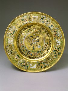 Teller im Besitz von Zar Alexei Michailowitsch Romanow (1629-1676) ca.1675 (Gold & Emaille) von Russian School