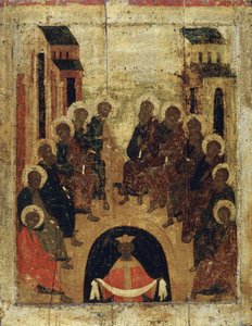 Der Abstieg des Heiligen Geistes auf die Apostel, ca. 1410 von Russian icon.