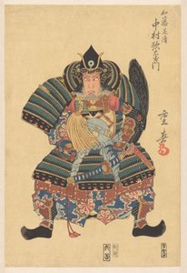 Nakamura Utaemon III als Katô Masakiyo im Theaterstück „Keisei yûsan sakura“, Kado Theater von Ryusai Shigeharu
