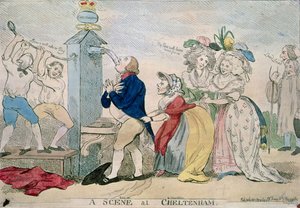 Eine Szene in Cheltenham. Satirischer Cartoon, veröffentlicht 1788 von S.W. Fores