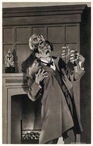 Die Züge schienen zu schmelzen und sich zu verändern aus „Der seltsame Fall des Dr. Jekyll und Mr. Hyde“ von Robert Louis Stevenson. Illustration von S.G. Hulme Beamam, 1930