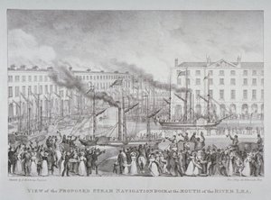 Ansicht des vorgeschlagenen Dampfnavigationsdocks an der Mündung des Flusses Lea von S. Hemming