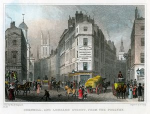 Cornhill und Lombard Street von Poultry, City of London, 1830 von S. Lacey