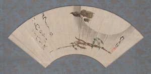 Erntemond und Rabenbohne mit Haiku von Sakai Hoitsu