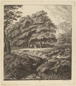 Rinder ruhen in einem Hain mit einem Mann, der neben einem Bach sitzt, 1764