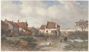Häuser am Rande eines Dorfes in den Dünen von Salomon Leonardus Verveer