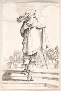 Mann von hinten gesehen, der eine Treppe mit drei Stufen hinaufgeht von Salomon Savery