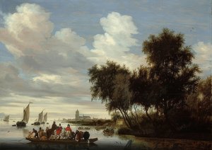 Flusslandschaft mit Fähre von Salomon van Ruisdael or Ruysdael