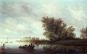 Waldflusslandschaft mit einer Burg von Salomon van Ruisdael or Ruysdael