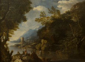 Landschaft mit Figuren und Booten