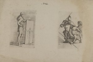 (Figurenserie) Langhaariger Mann mit Schild von Salvator Rosa