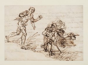 Merkur und der unehrliche Holzfäller (recto) von Salvator Rosa