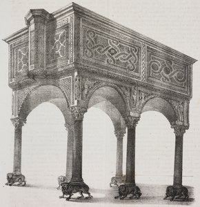 Antike Ambo in der Kathedrale von Sessa Aurunca, Kampanien, Italien, Lithographie von Salvatore Puglia nach einer Zeichnung von Pasquale Mattei (1813-1879) aus Poliorama Pittoresco, Nr. 43, 31. Mai von Salvatore Puglia