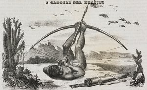 Caboclo-Mann mit Bogen und Pfeilen, Brasilien, Lithographie von Salvatore Puglia aus Poliorama Pittoresco, Nr. 41, 18. Mai
