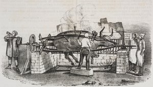 Kolossaler Braten, Lithographie von Salvatore Puglia aus Poliorama Pittoresco, Nr. 4, 2. September von Salvatore Puglia