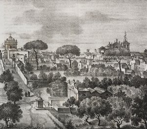 Ostansicht von Mesagne, Apulien, Italien, Lithographie von Salvatore Puglia aus Poliorama Pittoresco, Nr. 45, 15. Juni von Salvatore Puglia