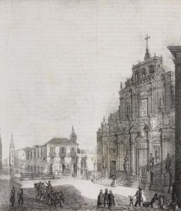 Fassade der Basilika San Sebastiano in Acireale, Sizilien, Italien, Lithographie von Salvatore Puglia aus Poliorama Pittoresco, Nr. 39, 3. Mai