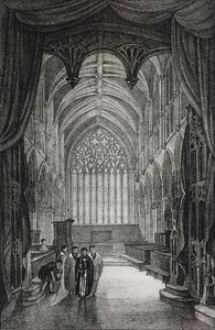 Innenansicht der Kathedrale von Carlisle, Vereinigtes Königreich, Lithographie von Salvatore Puglia aus Poliorama Pittoresco, Nr. 25, 25. Januar