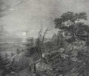 Landschaft des Zedernwaldes auf dem Libanonberg, nahe Beirut, Libanon, Lithografie von Salvatore Puglia aus Poliorama Pittoresco, Nr. 11, 22. Oktober
