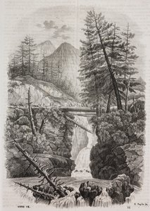 Hängebrücke über die Pyrenäen, Spanien, Lithographie von Salvatore Puglia aus Poliorama Pittoresco, Nr. 16, 23. November von Salvatore Puglia