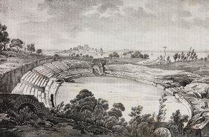 Das Amphitheater von Syrakus, Sizilien, Italien, Lithographie von Salvatore Puglia aus Poliorama Pittoresco, Nr. 7, 21. September von Salvatore Puglia