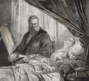 Tintoretto malt seine tote Tochter, Lithographie von Salvatore Puglia aus Poliorama Pittoresco, Nr. 27, 10. Februar von Salvatore Puglia